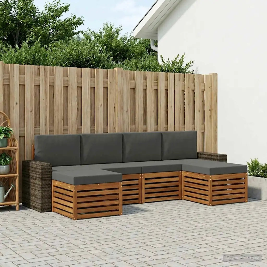 Set divani 6 pcs Naturale e Antracite Legno di Acacia Massello