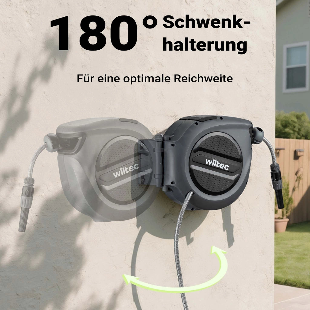 Portatubo da giardino con avvolgitore automatico, avvolgitubo da parete con tubo da 30m, avvolgitore per tubo acqua