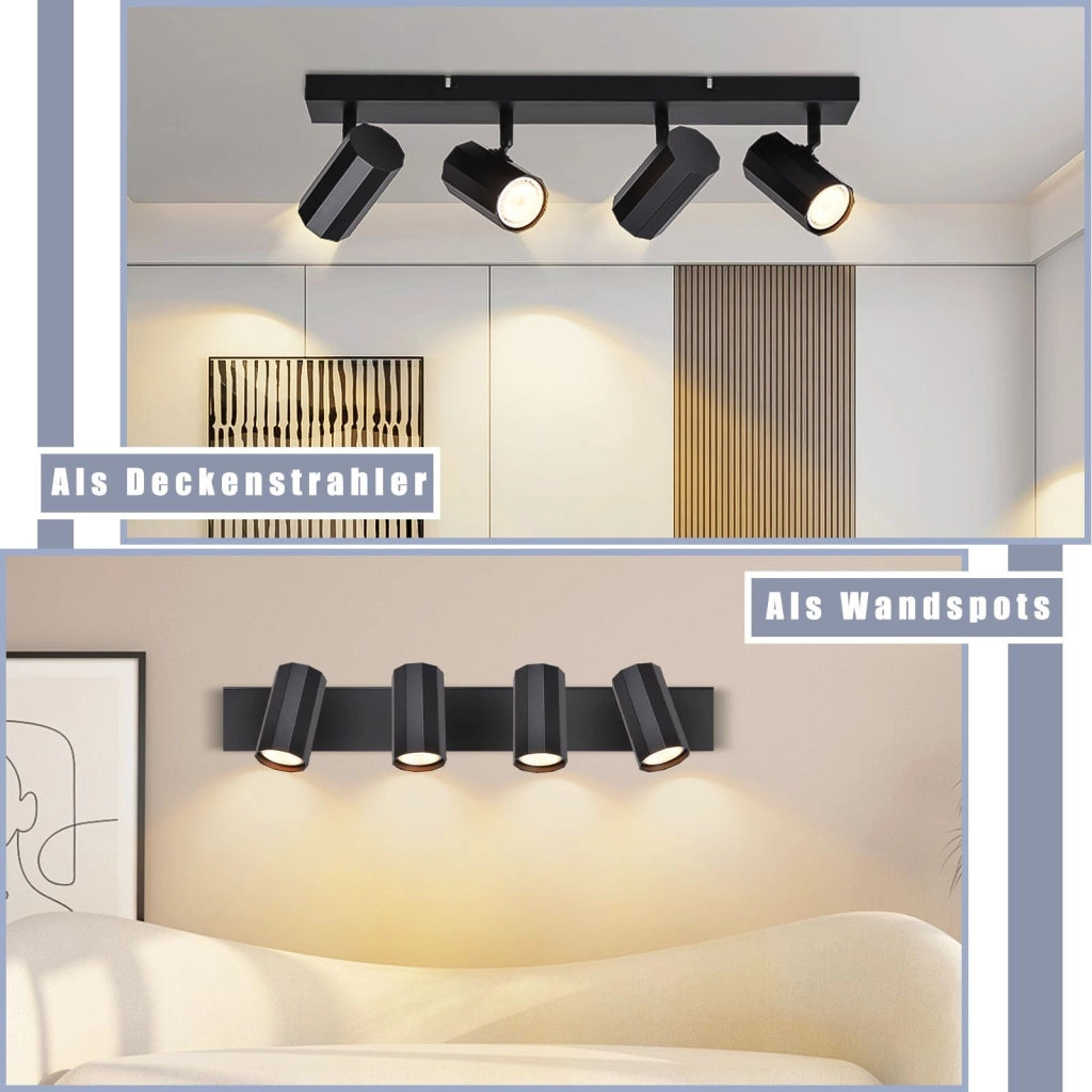 ZMH Faretto da soffitto neri 4 luci GU10 orientabili 350° stile retrò metallo max 25W senza lampadina