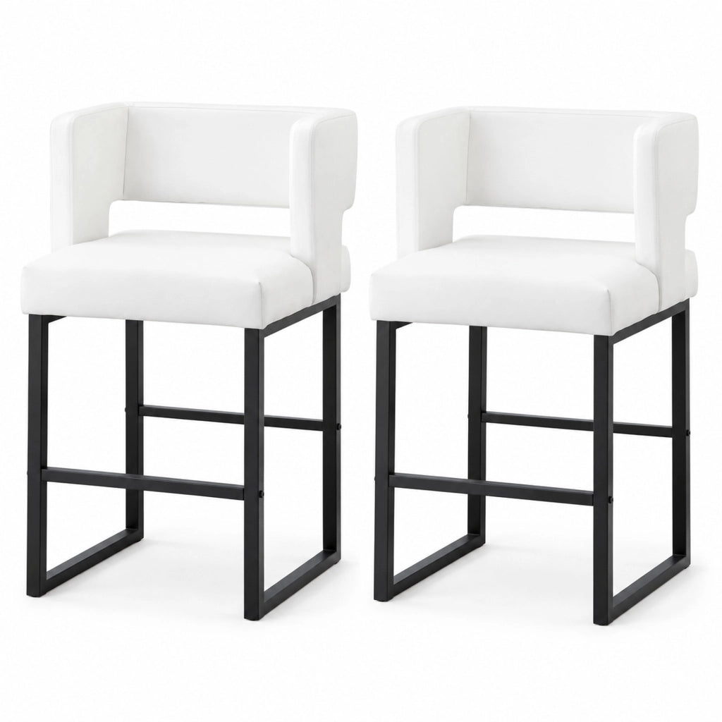 Sgabello da bar nordico in PU bianco e metallo nero