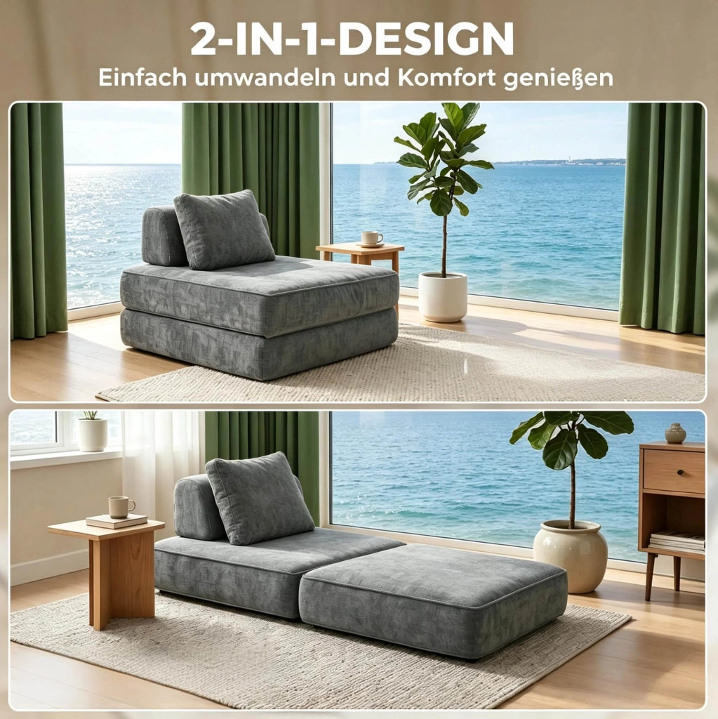 Poltrona letto singola pieghevole 2 in 1 in ciniglia grigia