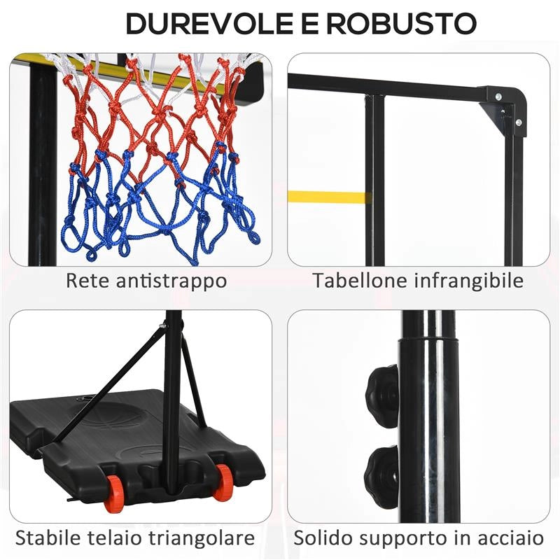 CANESTRO BASKET PER BAMBINI 6-14 ANNI ALTEZZA REGOLABILE 2.1-2.4 MT RUOTE E BASE RIEMPIBILE GIALLO