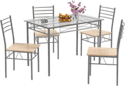 Set Tavolo e Sedie da Pranzo Moderno 5 pezzi, Tavolo Rettangolare da Cucina in Vetro e 4 Sedie con Struttura Metallica Antigraffio, Set di Mobili da Cucina e Sala da Pranzo Salvaspazio