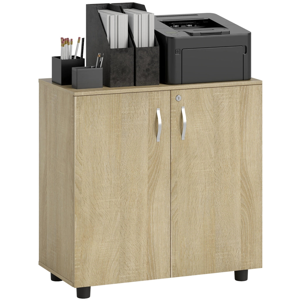 Mobile Ufficio Portadocumenti Multiuso con Serratura, 2 Ante e Mensola Interna, 80x40x80 cm, Rovere