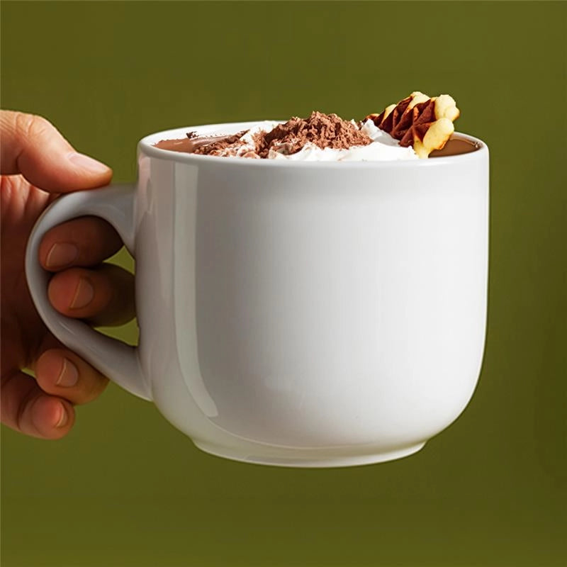 SET 6 TAZZE BIANCHE IN CERAMICA 450 ML PER COLAZIONE CON MANICO PER CASA E HOTEL PER CAPPUCCINO, CAFFE', GELATO E FRUTTA