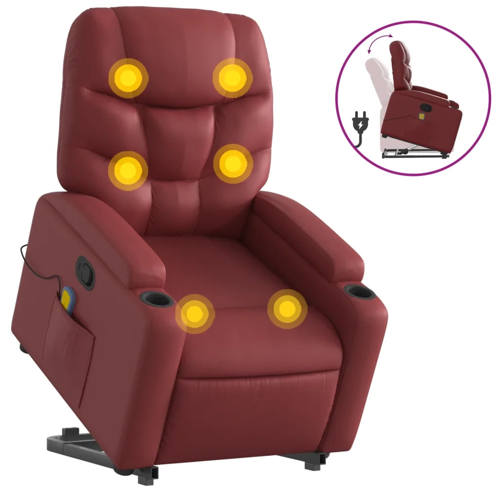 Poltrona Alzapersone Massaggi Reclinabile Rosso Vino Similpelle 3204669
