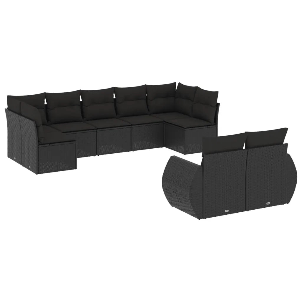 Set Divani da Giardino 9 pz con Cuscini Nero in Polyrattan 3254152