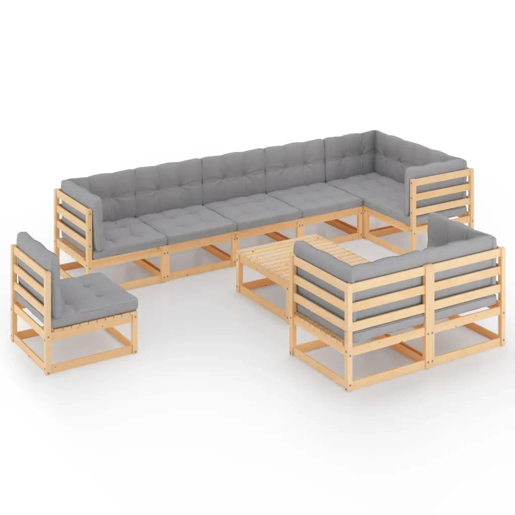Set Salotto Giardino 10pz Cuscini Antracite Legno Massello Pino 3076729