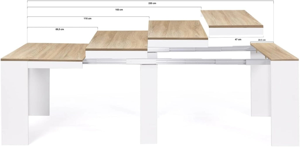 Consolle allungabile ORLANDO, 10 persone, 235 cm, finitura legno bianco e faggio