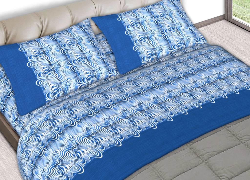 Completo Lenzuola Letto In 100% Cotone Made In Italy Disegni Assortiti C.N - 2 Piazze - Roller Blu