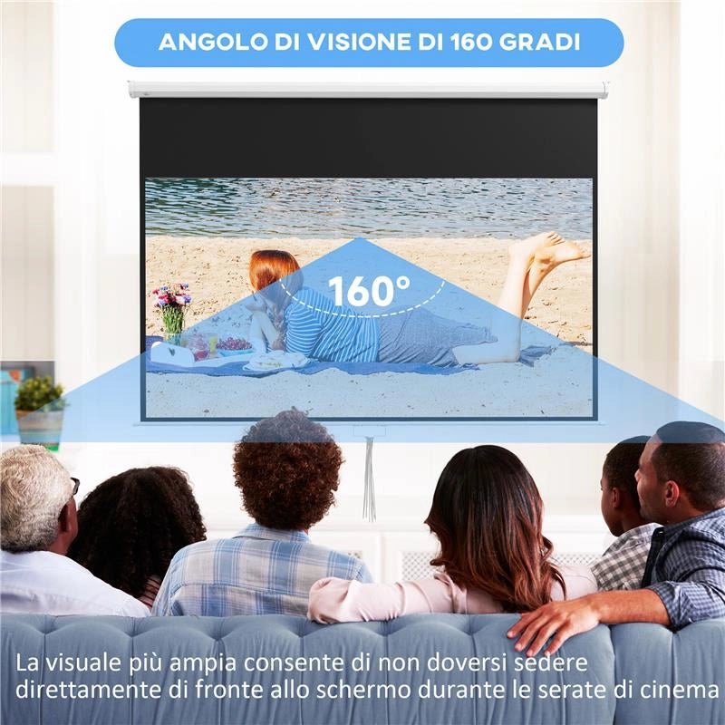 TELO PER PROIETTORE 100" RAPPORTO 16:9, FISSAGGIO A MURO E SOFFITTO PER CASA E UFFICIO, BIANCO