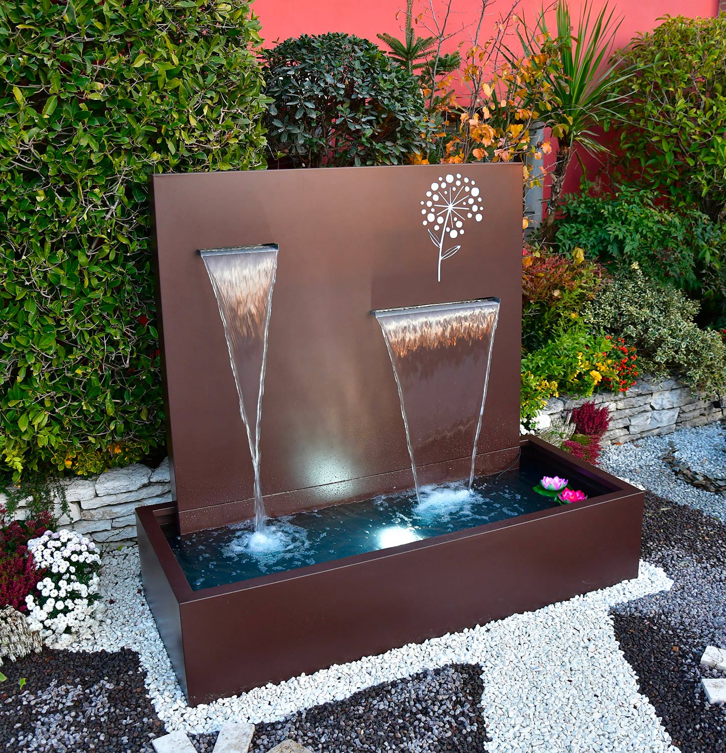 Fontana a Cascata da Giardino 190x80xH180 cm in Metallo con Pompa Corten