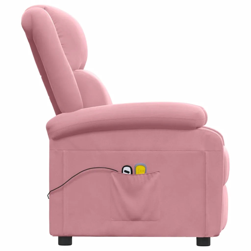 Poltrona Elettrica Reclinabile Massaggio in Velluto Rosa 3098408