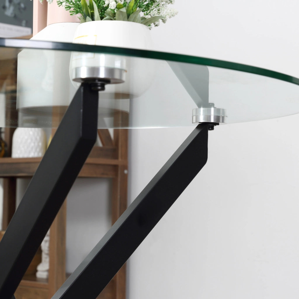 Tavolino rotondo in vetro temperato nero 80x80x75 cm con struttura in metallo