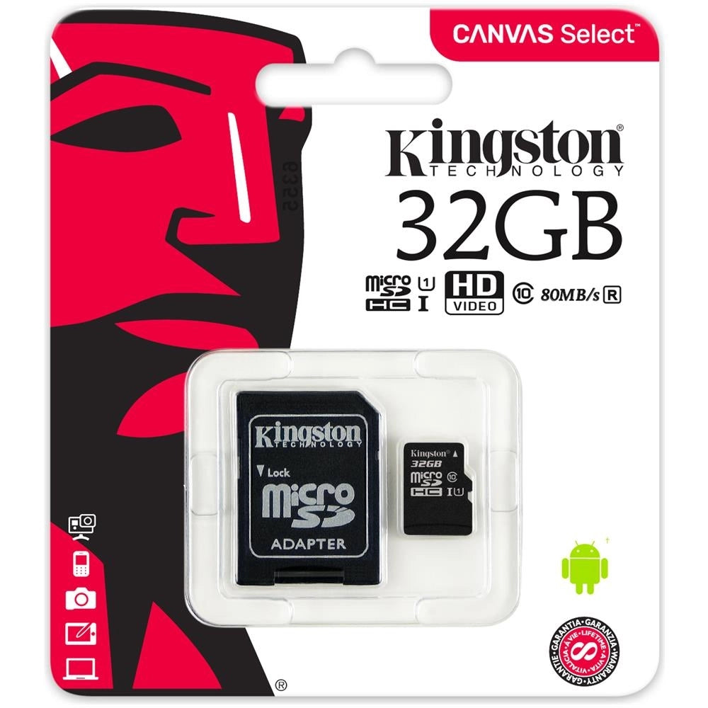 Scheda di memoria 32 GB KINGSTON Velocità UHS-I di Classe 10 con Adattore SD