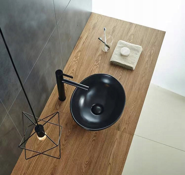 LAVABO DA APPOGGIO IN CERAMICA NERA OPACA 41x33 cm DA LOFT  POSIZIONARE SU PIANO OVAL