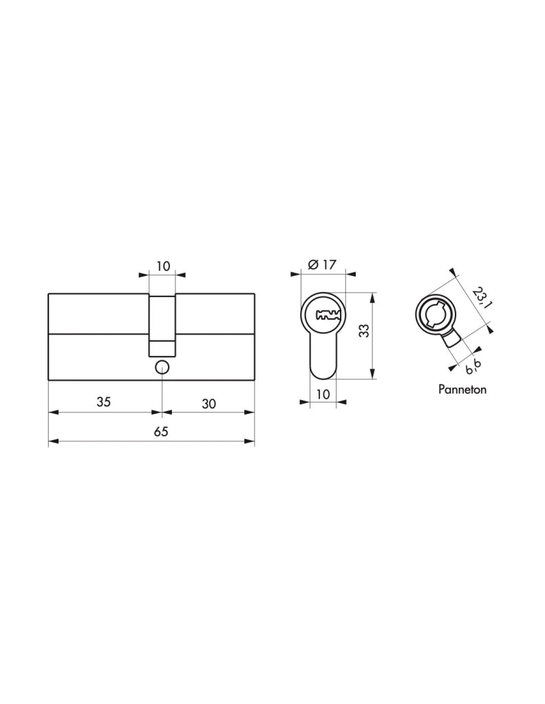 Cilindro europeo Transit 1 35 x 30 mm, nichelato, anti-snap sul lato 30 mm, 5 chiavi – THIRARD