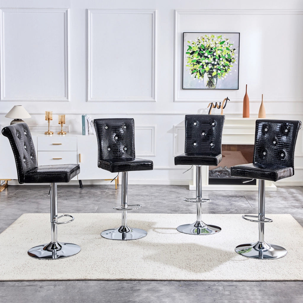 Sgabello da bar in PVC con finitura effetto coccodrillo, seduta imbottita impermeabile per cucina e bar, nero