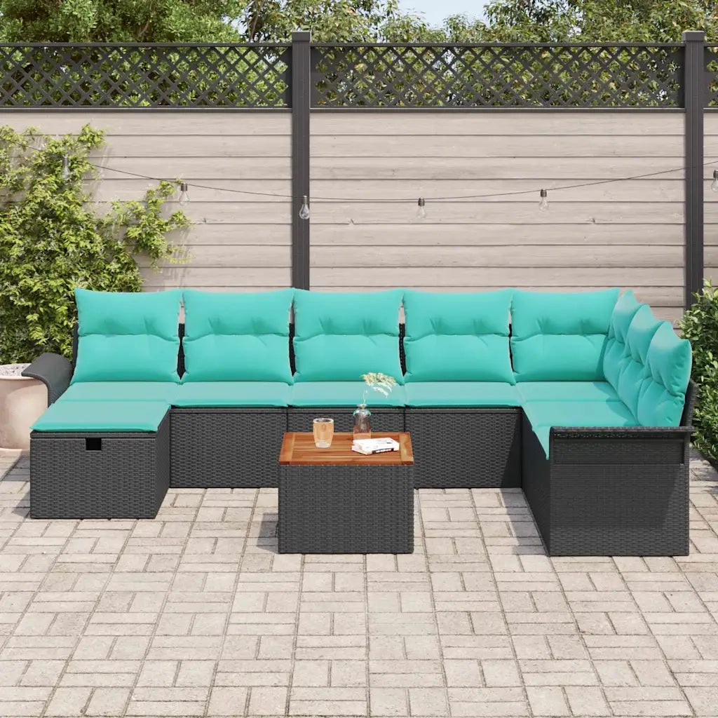 Set Divano da Giardino con cuscino 9 pcs Nero polyrattan 3359473