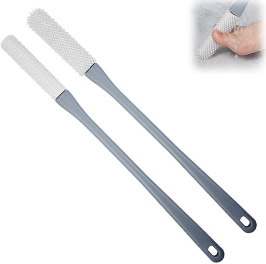 Set di 2 borsette per piedi in silicone, borsetta per piedi con manico regolabile, anello per il bagno, borsetta per piedi con setole in due misure, pulitore per piedi con manico lungo (rosa)