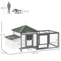 Pollaio da Giardino Prefabbricato in Legno 196x76x97cm, Bianco e Grigio
