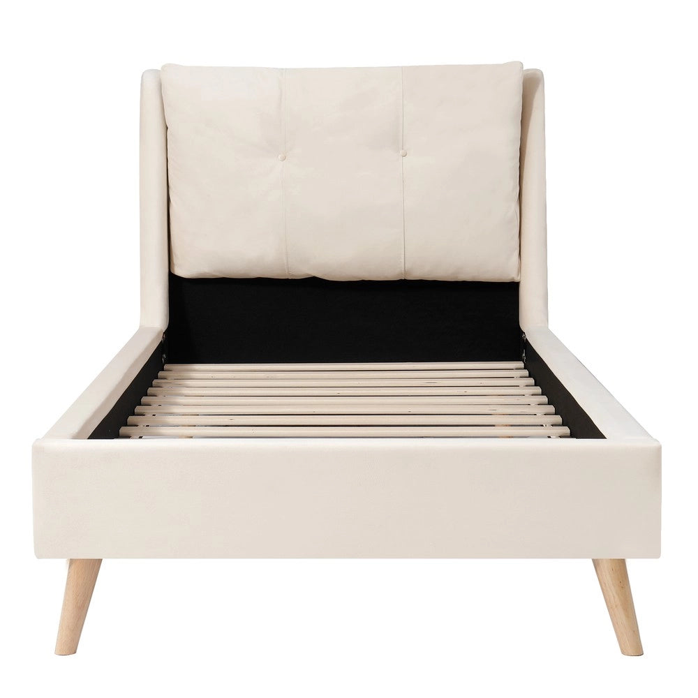 Letto Singolo Imbottito con Testiera e Rete a Doghe ¨C MINIMAL ¨C Velluto Beige 90x200