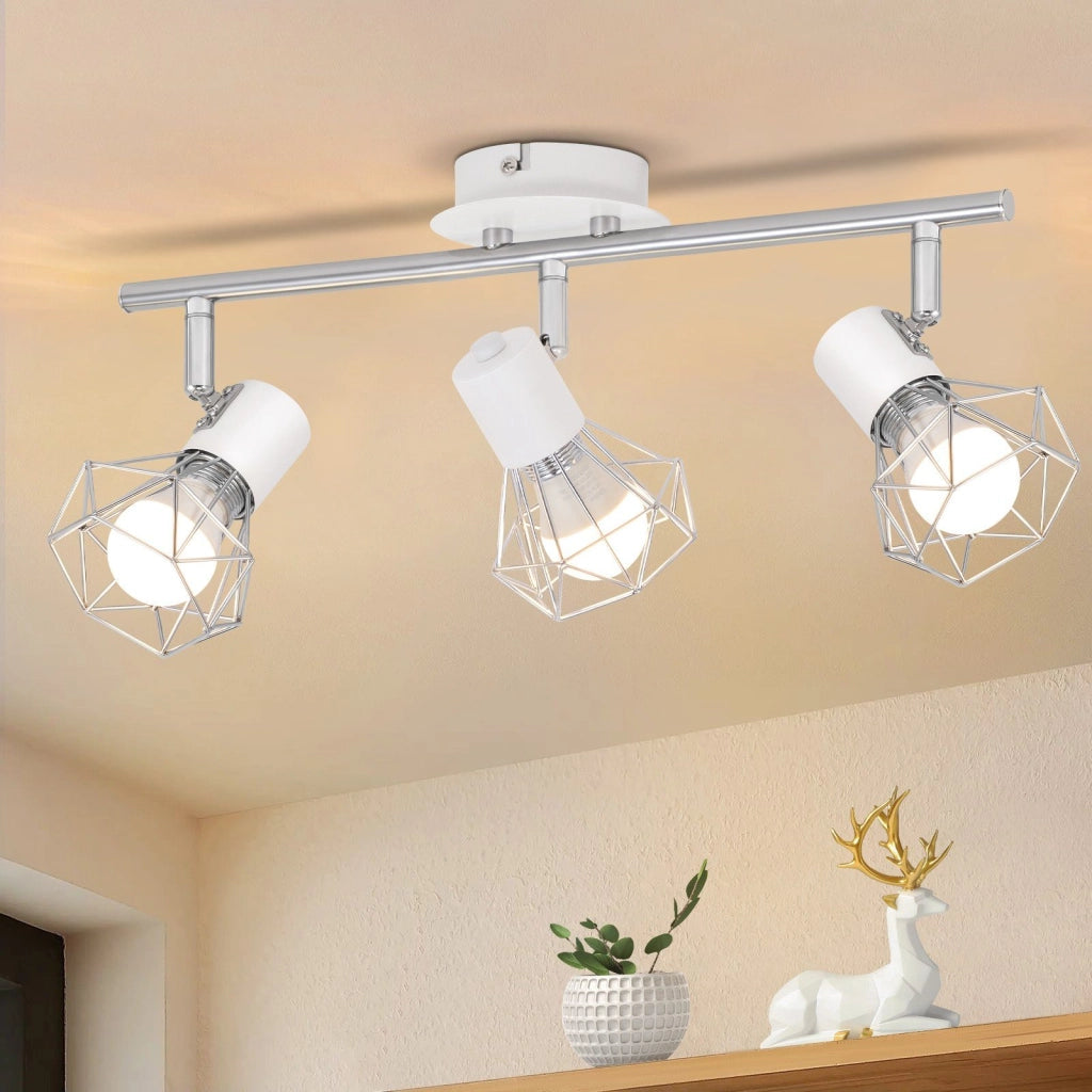 ZMH Faretto da soffitto bianchi 3 luci E14 girevoli metallo retrò industriale per soggiorno camera letto ufficio