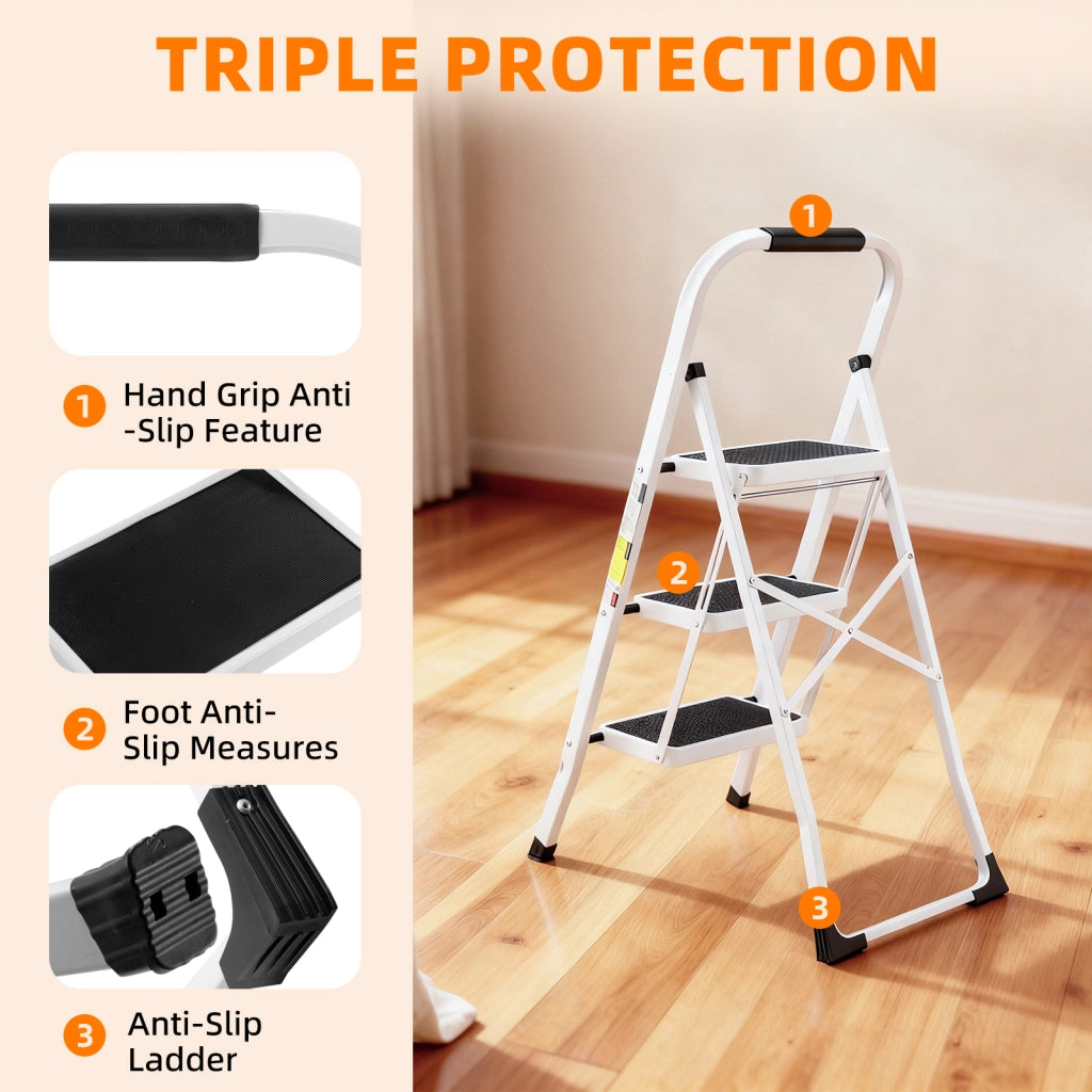Scaletta Pieghevole 3 Gradini con Maniglioni ¨C MINIMAL ¨C Antiscivolo, 150 kg