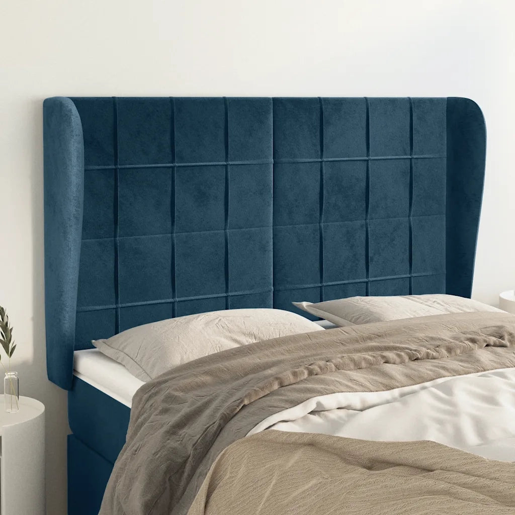 Testiera | Testata ad Orecchio Blu Scuro 147x23x118/128cm in Velluto