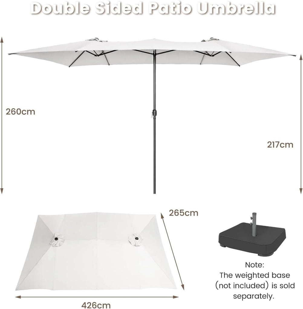 Ombrellone Doppio 426 x 265 cm, Ombrellone Rettangolare con Manovella e Protezione UV, Ombrellone da Balcone Grande Idrorepellente, Ombrellone da Patio per Piscina, Mercato, Giardino