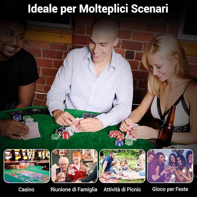 Chips Poker Set da Poker di 500 Chips, Inclusi 2 Mazzi di Carte da Poker 5 Dadi 1 Pulsante Dealer Valigetta in Alluminio (Nero)