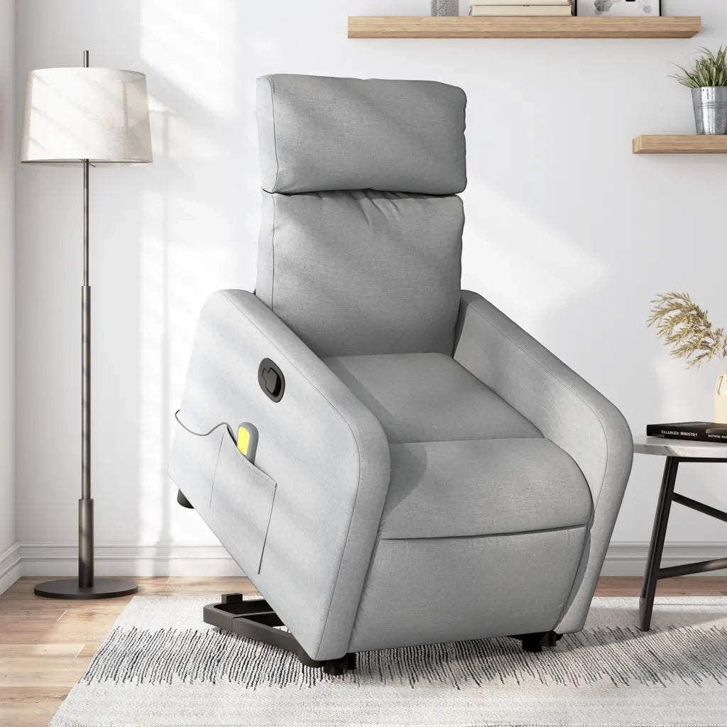 Poltrona Alzapersona Massaggi Reclinabile Grigio Chiaro Tessuto 3206708