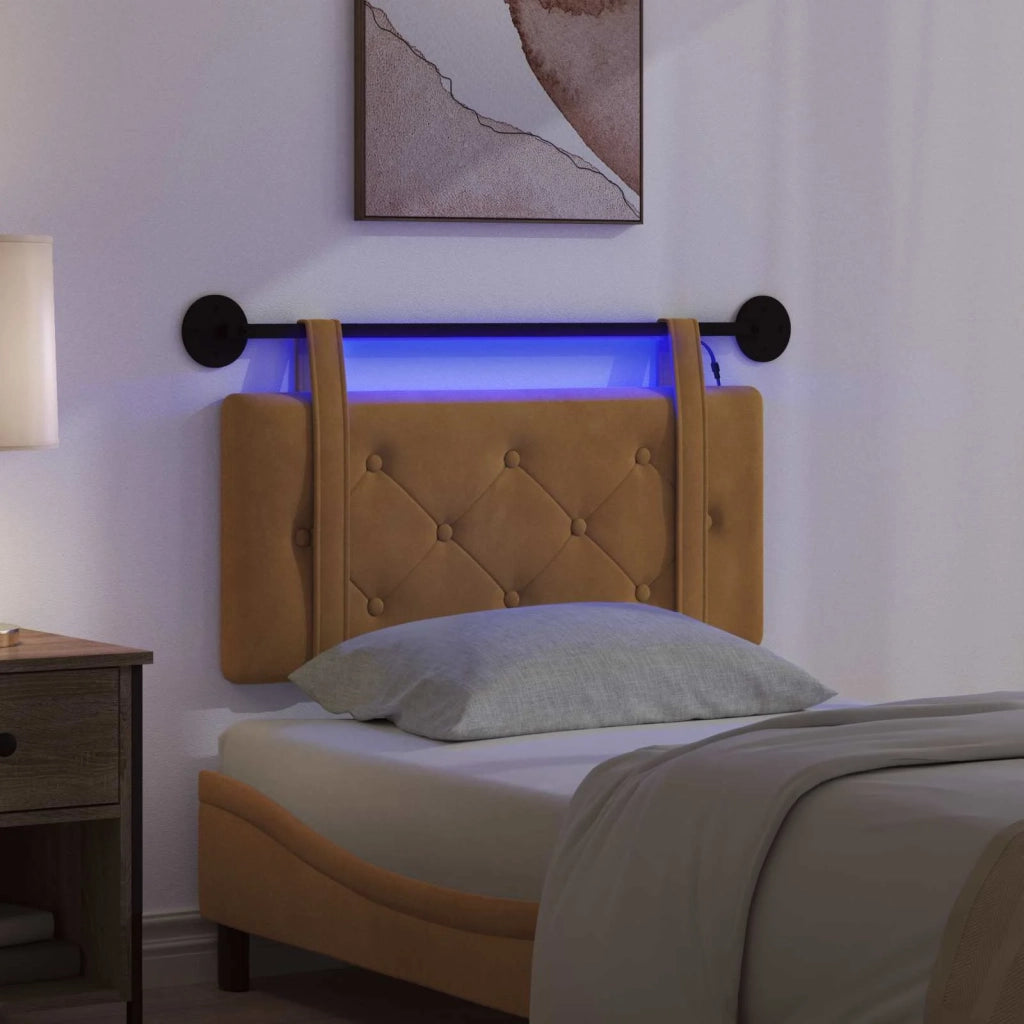 Testiera | Testata sospesa Con luce LED Marrone Velluto