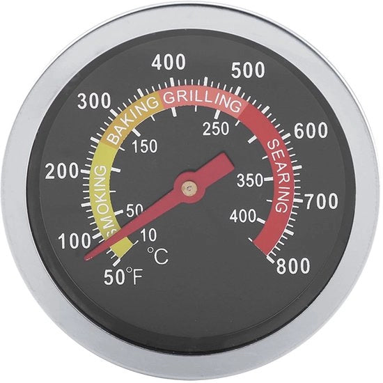 Termometro per Griglia in Acciaio Inossidabile - Analogico - Visualizzazione Temperatura 10-400°C - Placca con Indicatore - Facile da Installare - Misurazione Precisa - Indicatore di Calore