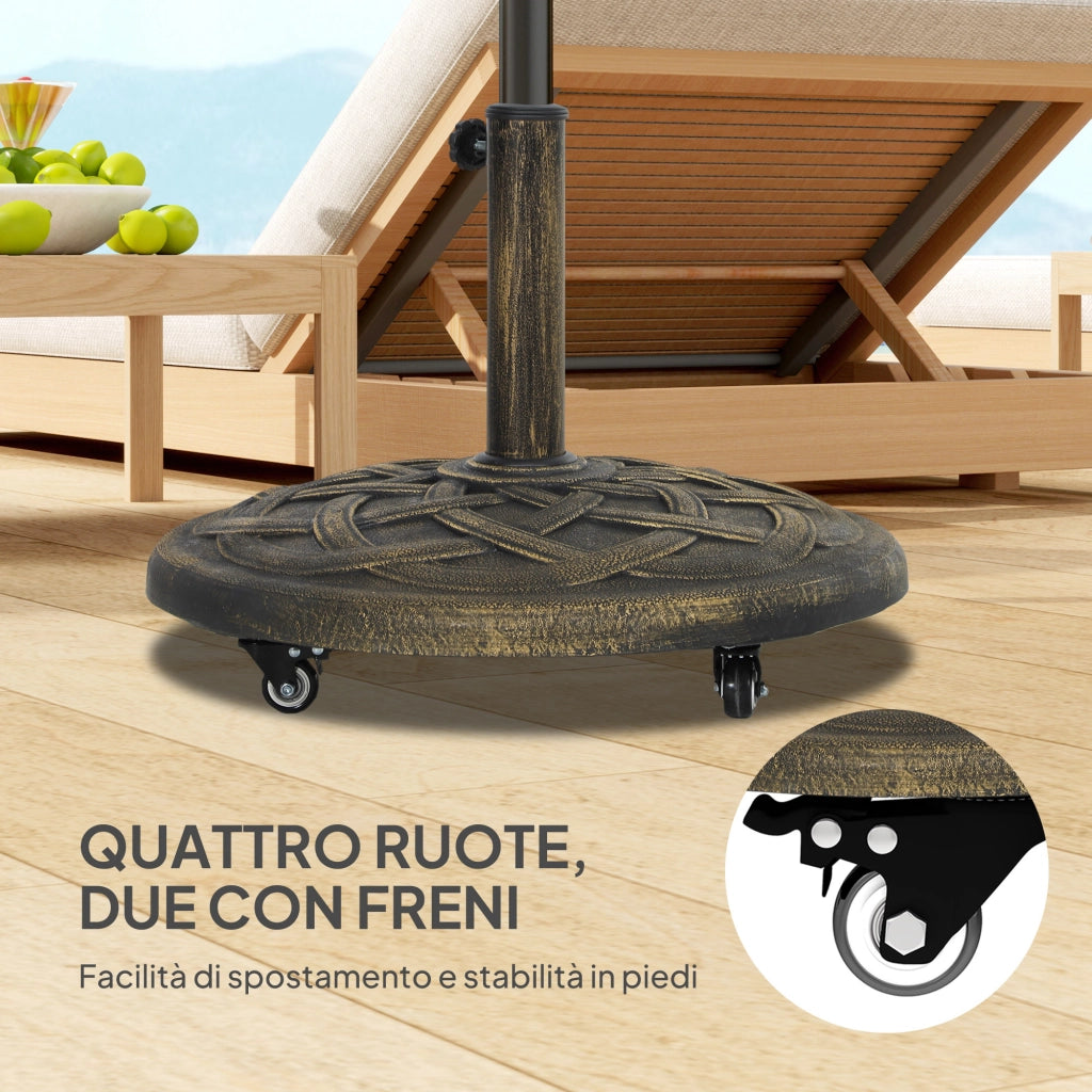 Base per Ombrellone da 20 kg Rotonda con Ruote e Freni in Resina Bronzo