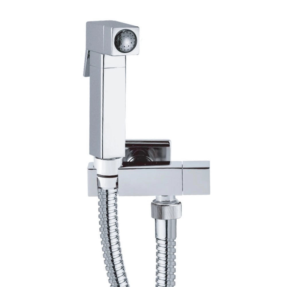 Set doccetta bidetcon doccetta a pulsante quadrata, flessibile, rubinetto ad angolo e supporto quadro