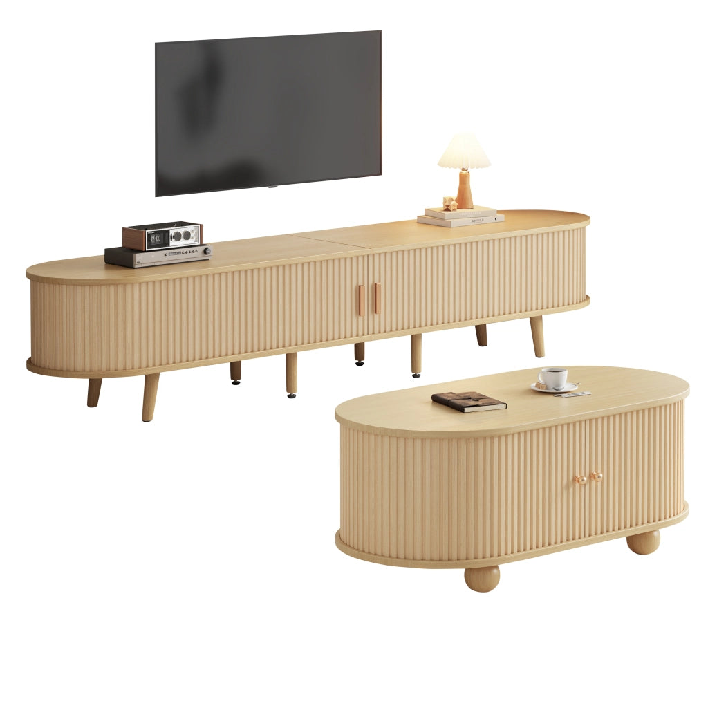 Set di Mobili da Soggiorno con Mobile TV e Tavolino Ovale; Contenitore; per Soggiorno Moderno; MDF; Legno