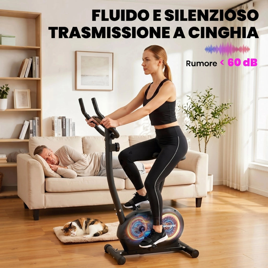 Cyclette Magnetica con Resistenza a 8 Livelli 86x51x128 cm Display LCD e App Bluetooth in Metallo Nero