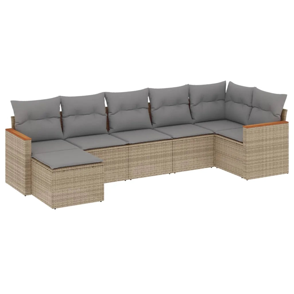 Set Divani da Giardino 7 pz con Cuscini Beige in Polyrattan 3258594