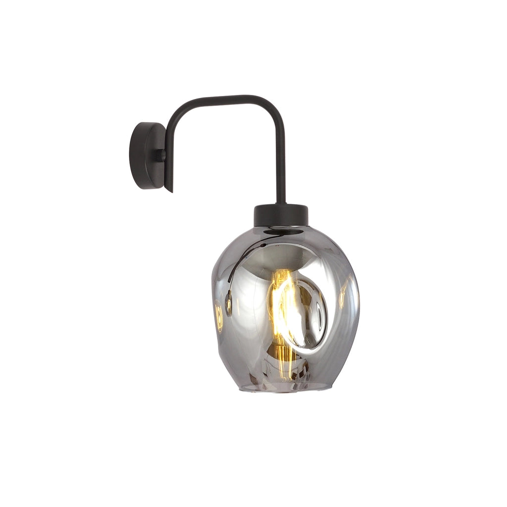 Applique Moderna 1 Luce Auriga In Accaio Nero E Vetro Fumè