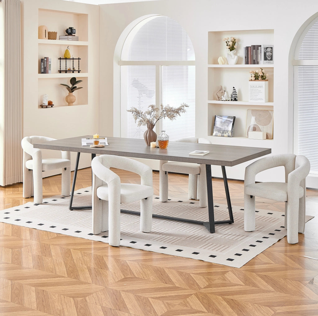 Sedia con Braccioli in Chenille; Beige; Sedia Imbottita per Sala da Pranzo e Ufficio