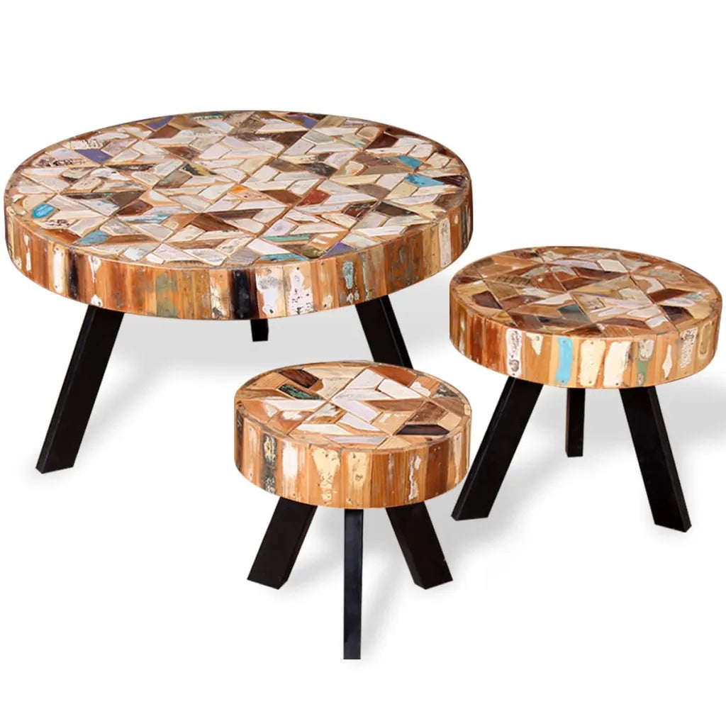 Set Tavolino da CaffÃ¨ 3 pz in Legno Massello Riciclato