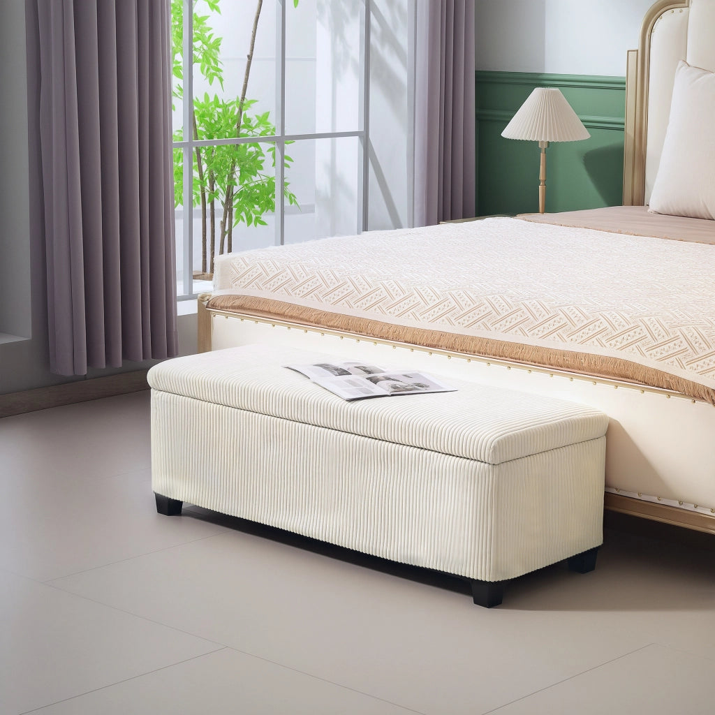 Pouf Contenitore Imbottito in Tessuto Velluto Beige ¨C zephmum ¨C 112x42x40 cm