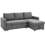 Divano Letto 3 Posti e Penisola con Contenitore, Rivestimento Tessuto Effetto Lino, 211.5x146x85cm