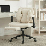 Sedia da ufficio girevole con altezza regolabile, braccioli e rotelle in tessuto beige per casa, portata 150 kg