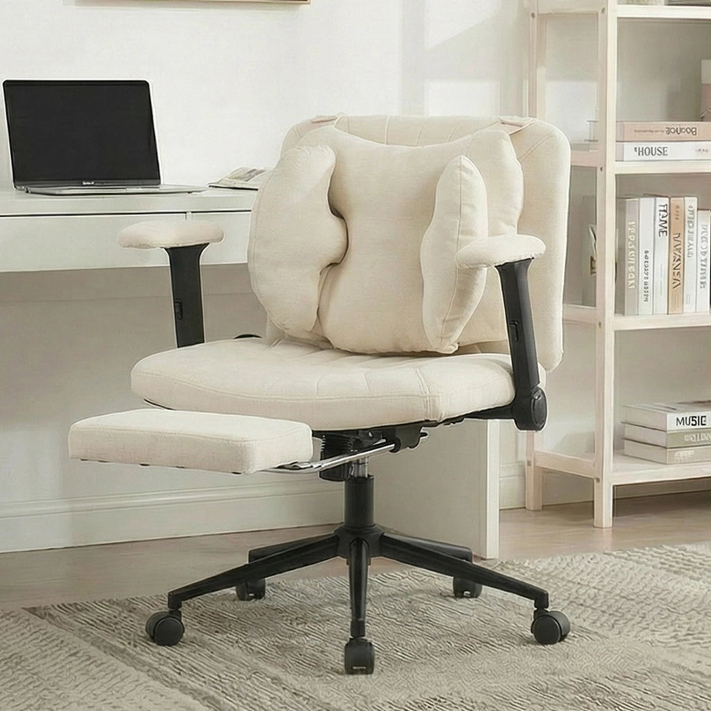 Sedia da ufficio girevole con altezza regolabile, braccioli e rotelle in tessuto beige per casa, portata 150 kg