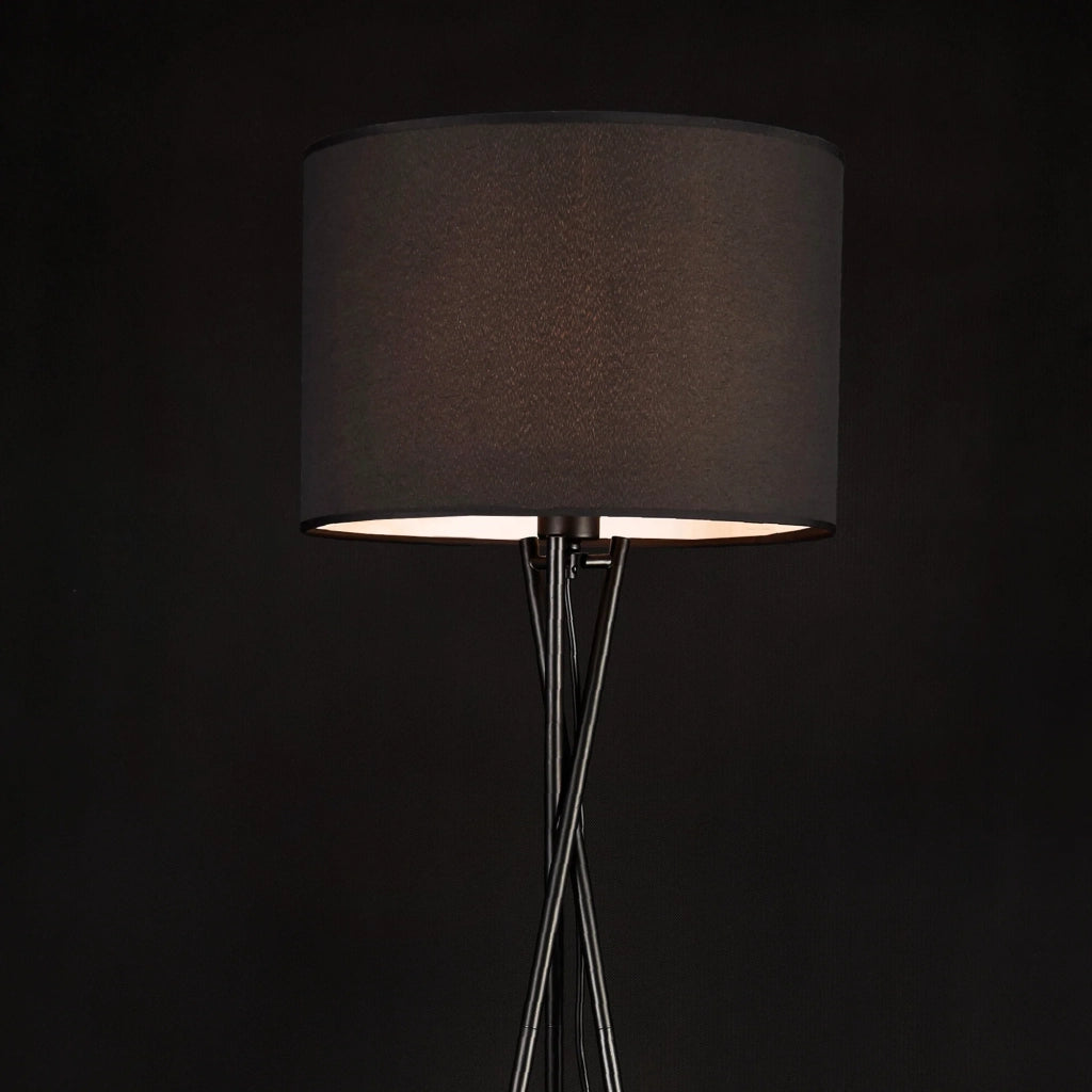 Lampada da terra moderna a treppiede lampada da terra di design attacco E27 metallo e tessuto altezza 154 cm nero 03_0005255