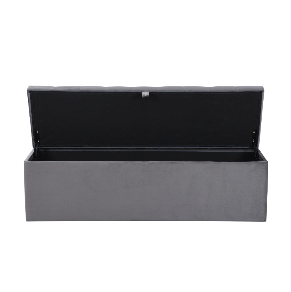 Panca contenitore 138 x 41 x 42 cm con ampio spazio interno in velluto grigio