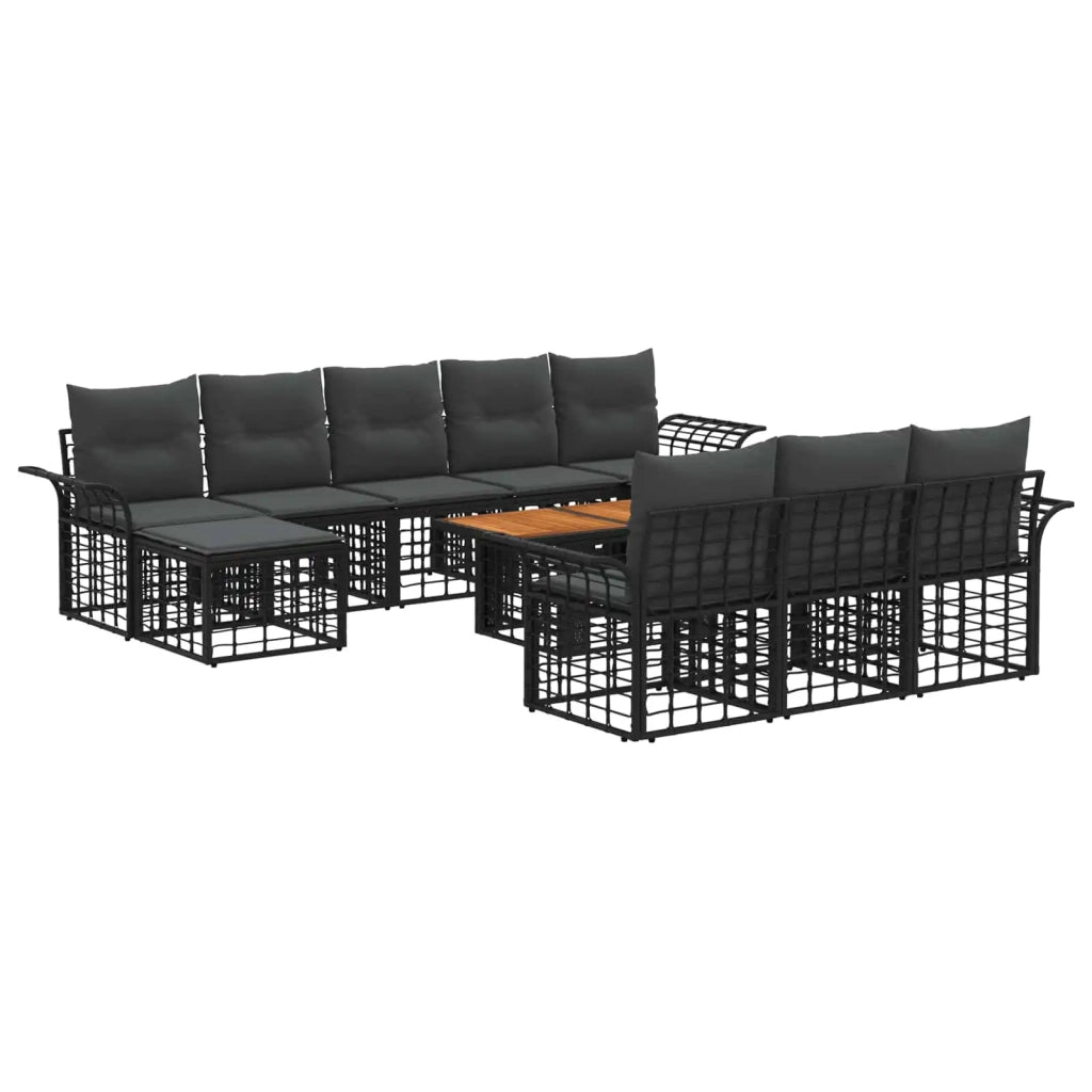 Set Divano da Giardino 11 pz Nero e Grigio scuro polyrattan 3438019
