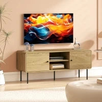 Mobile TV, con 2 ante, 2 scomparti aperti, piedi in acciaio, 120x40x50cm, Rovere
